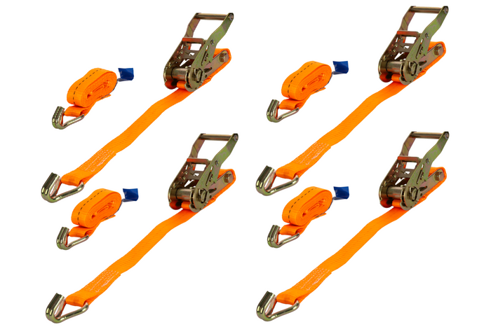 Četru UNITRAILER 6m/25mm/1t oranžu transportēšanas siksnu komplekts ar spriegotāju