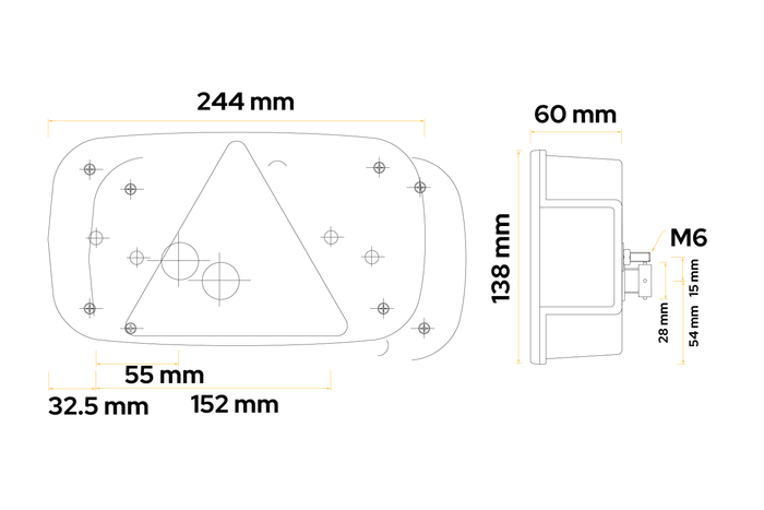 ASPÖCK Multipoint III aizmugurējā luktura bajonetes uzgalis 5 kontaktu 6 funkcijas labajā pusē