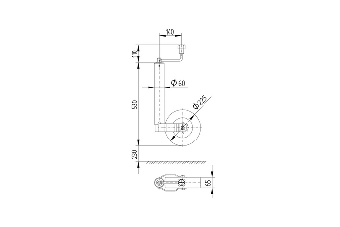 Опорное колесо с зажимом KNOTT TK60+KLE60 250 кг 60 мм 530-760 мм